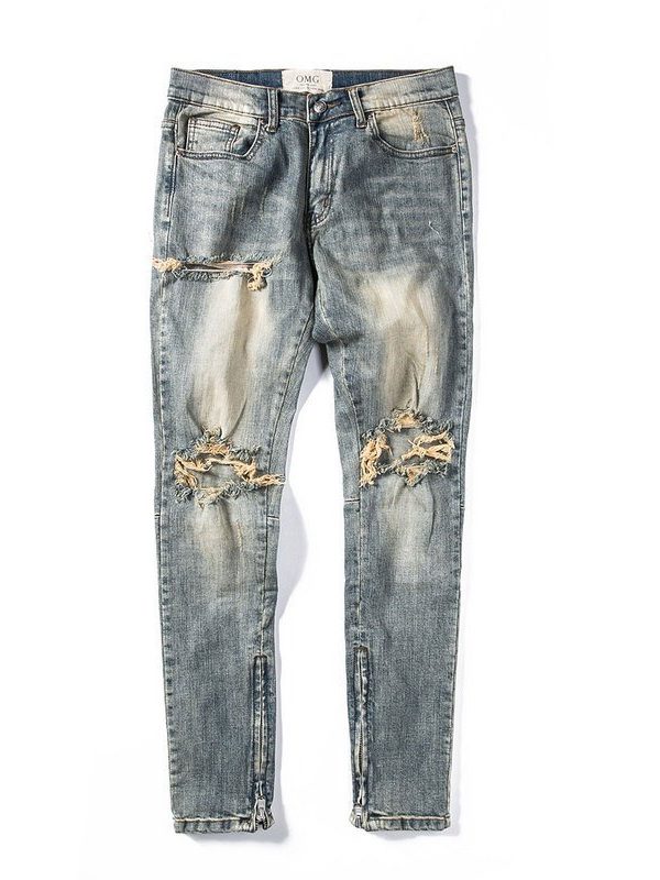 Men's Light Washed Pink Patchwork Ripped Jeans - RippedJeans® Official Site