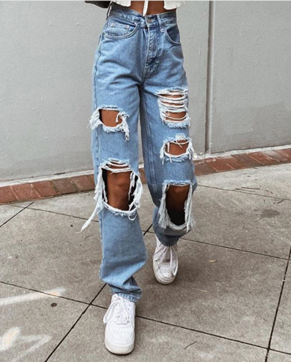 90's Ripped Jeans With Big Holes and Long Fringes