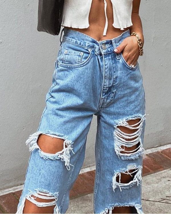 Extremely Distressed Jeans With Big Holes