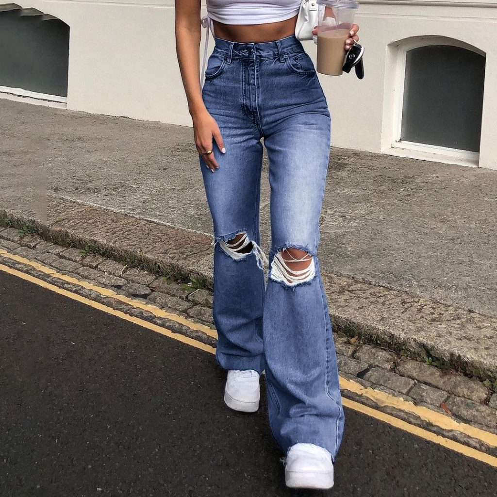 90's Women Retro Light Washed Ripped Flare Jeans - RippedJeans ...