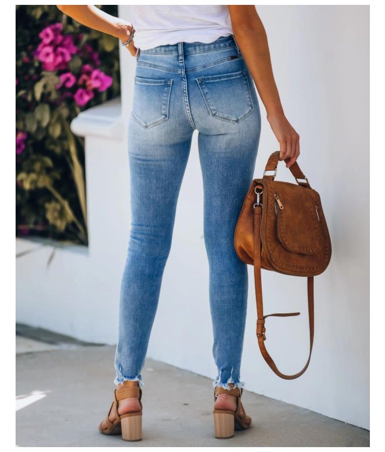 Women Vintage Blue Super Skinny Ripped Jeans Back Side