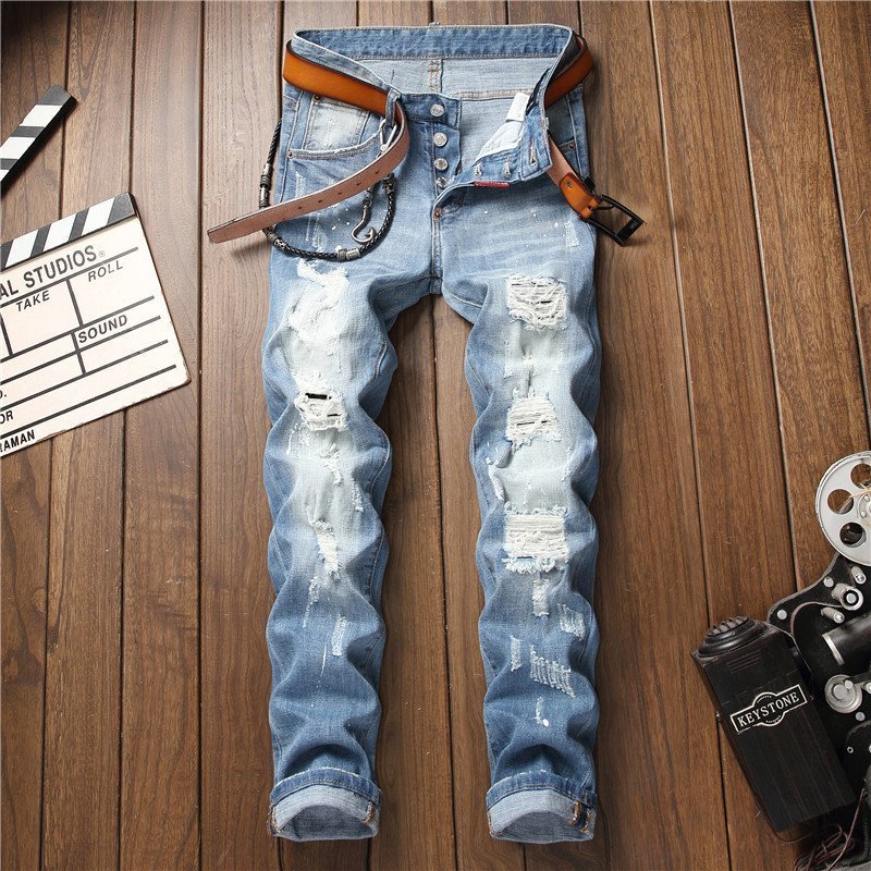 Mens Chain Detail Distressed Ripped Jeans - RippedJeans® Official Site