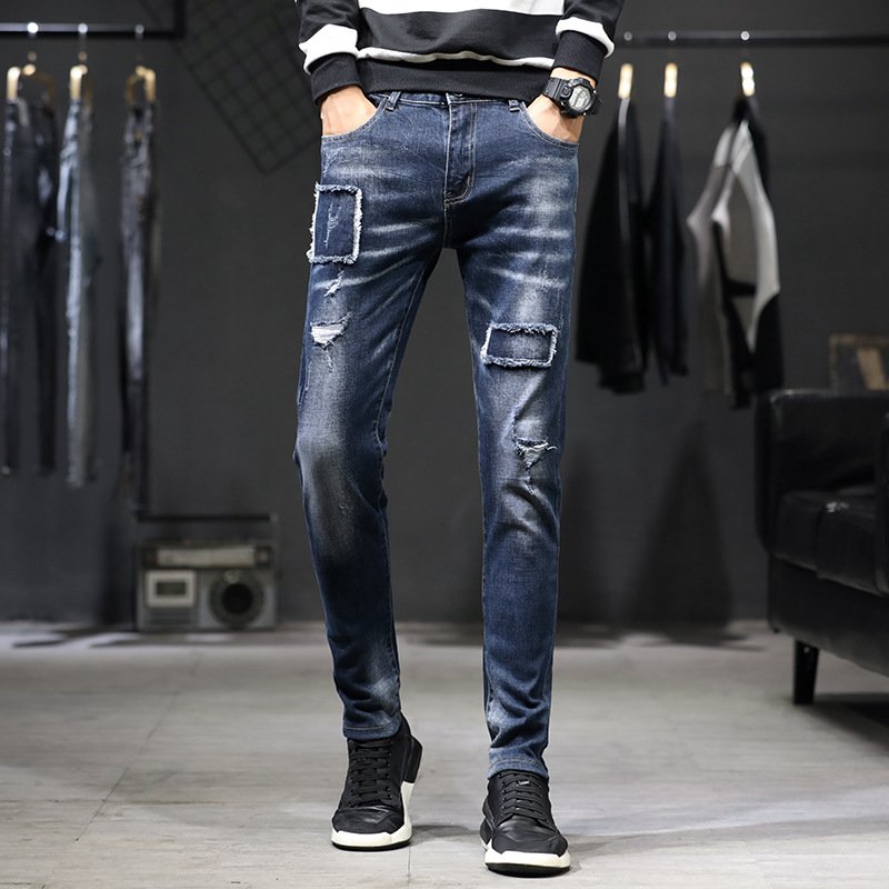 Mens Red Patched Jeans - RippedJeans® Official Site