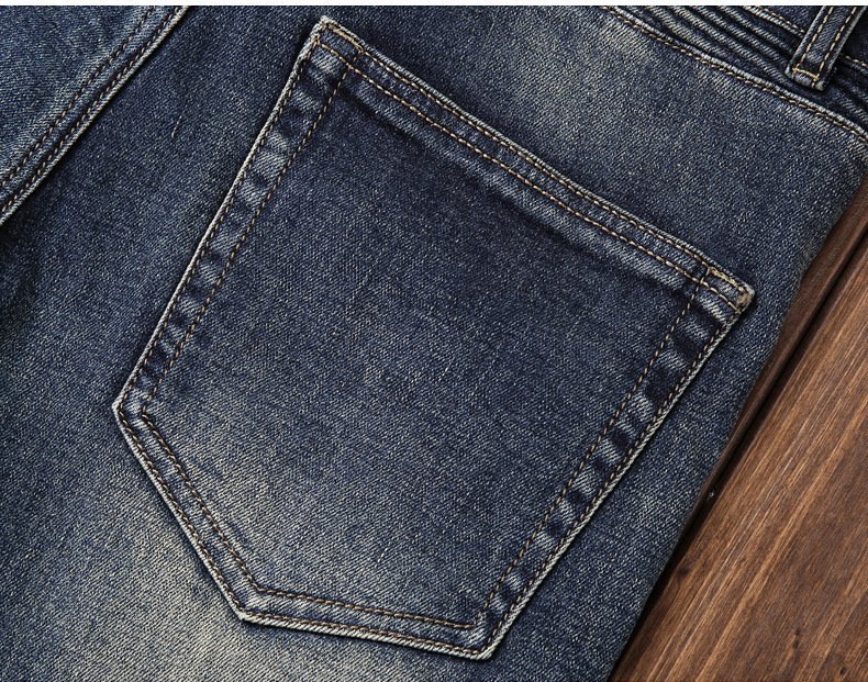 Mens Black Straight Leg Stacked Distressed Jeans - Pocket Detail