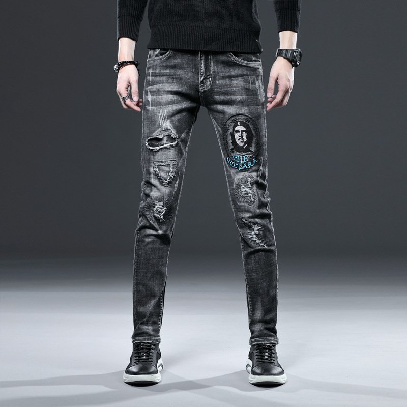 Che Guevara Black Straight Leg Distressed Jeans For Men - RippedJeans ...