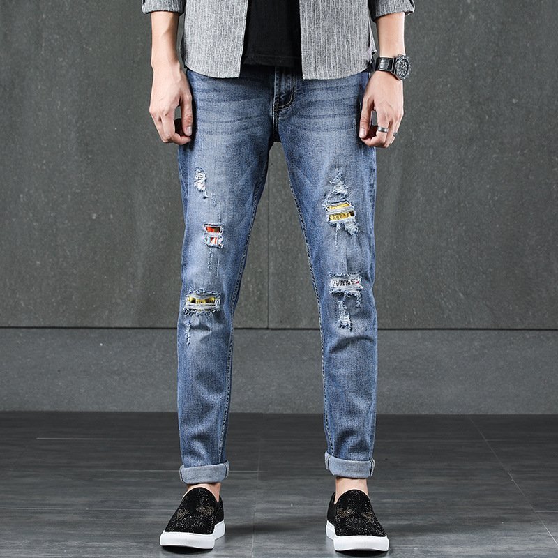 Blue Mens Straight Leg Distressed Jeans - RippedJeans® Official Site