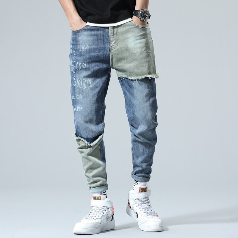 Blue Light Washed Patched Straight Skinny Jeans - RippedJeans® Official ...