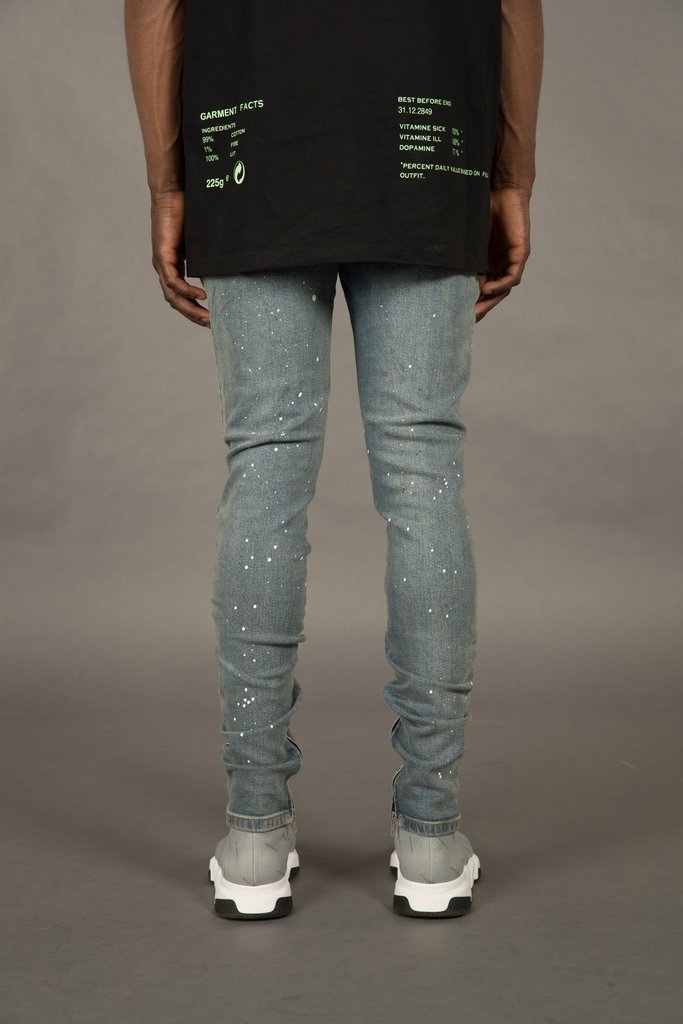 Mens Barbed Wire Style Distressed Ripped Jeans - Back Side