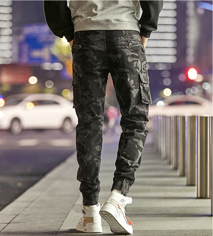 Light Black Camo Cargo Pants With Military Combat Style - RippedJeans ...