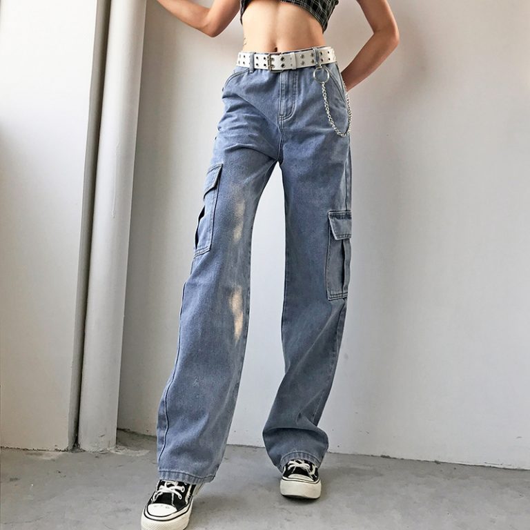 Blue Light Washed High Waisted Baggy Jeans - RippedJeans® Official Site