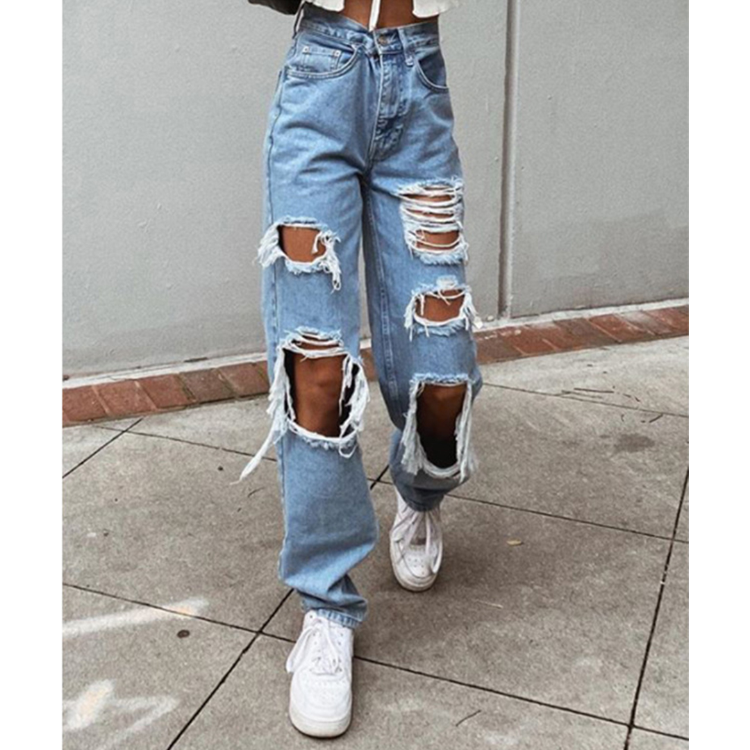 Women Vintage Exaggerated Big Holes Ripped Jeans