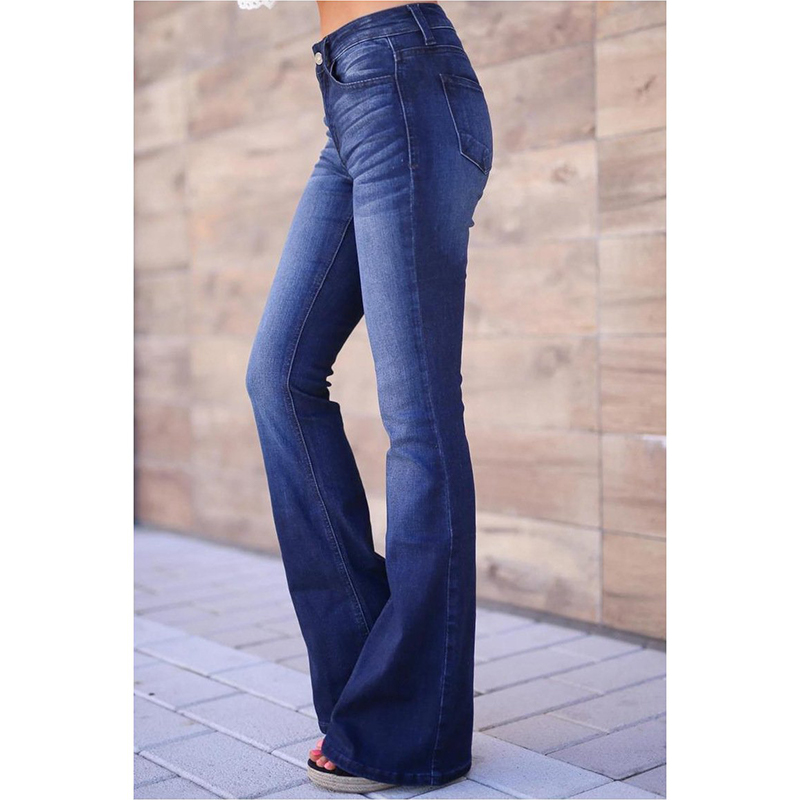 2021 Blue Mid-rise Flare Jeans For Women - Mode Photo