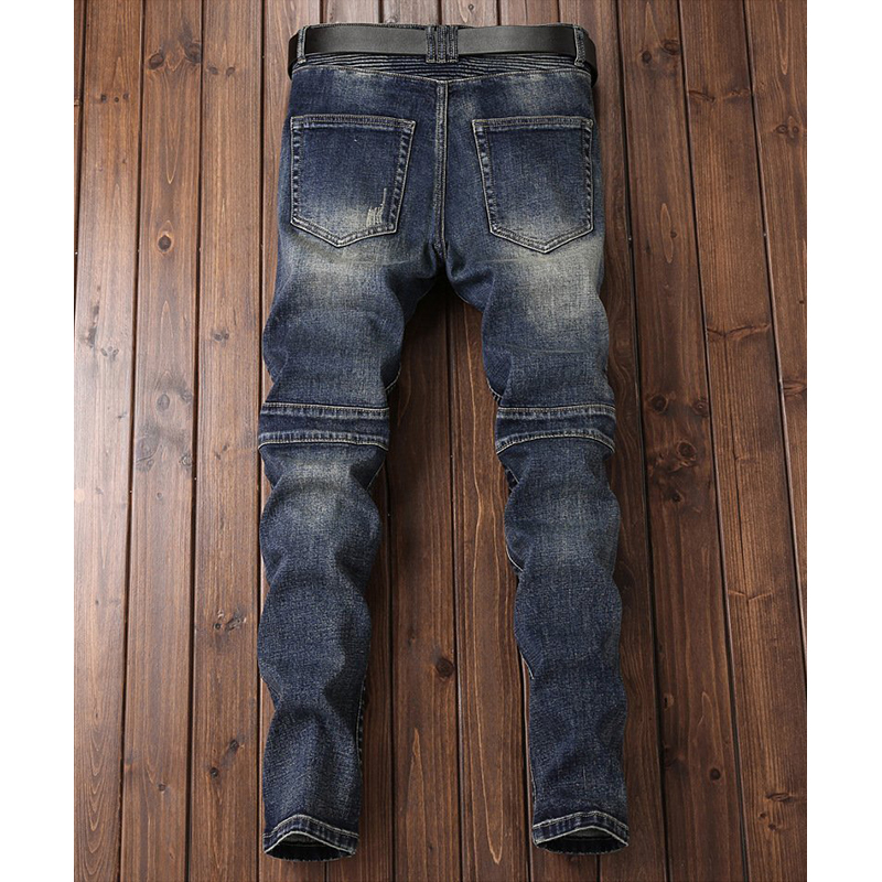 Mens Black Straight Leg Stacked Distressed Jeans - Back Side