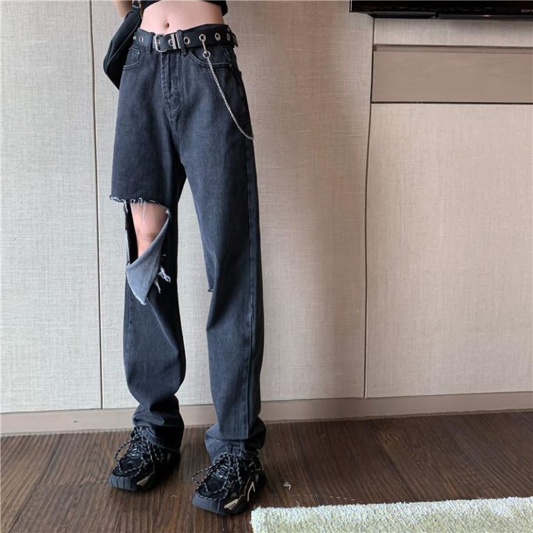 Black Front-and-Back Big Holes Baggy Ripped Jeans - RippedJeans ...