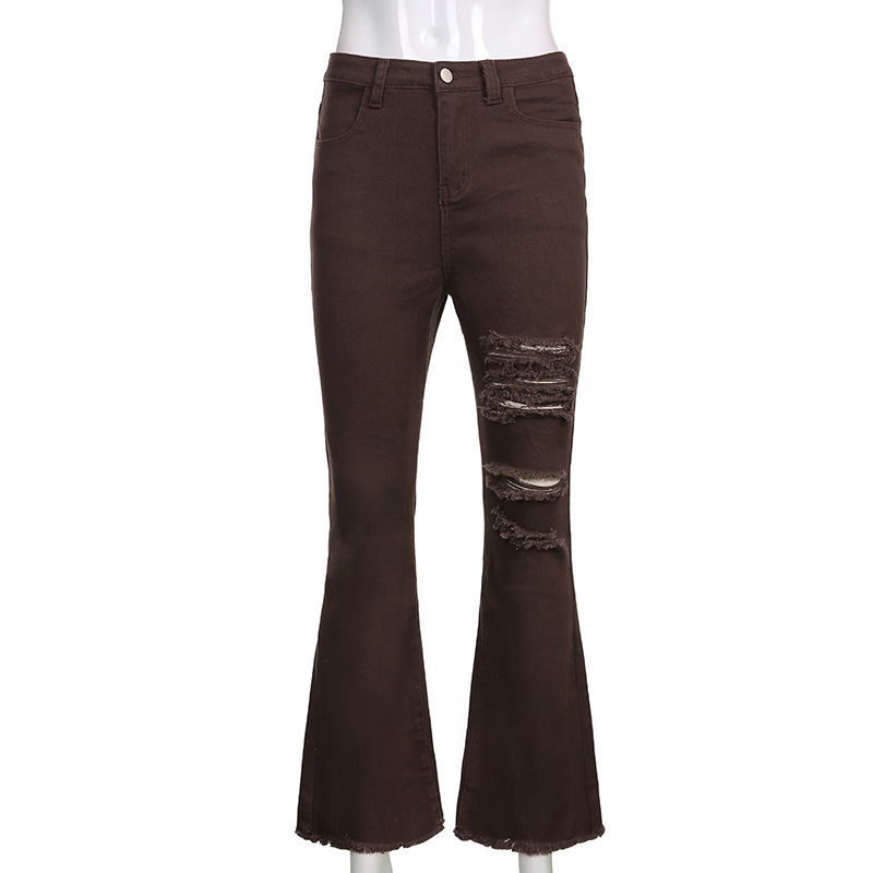 Womens Brown Distressed Flare Jeans - RippedJeans® Official Site