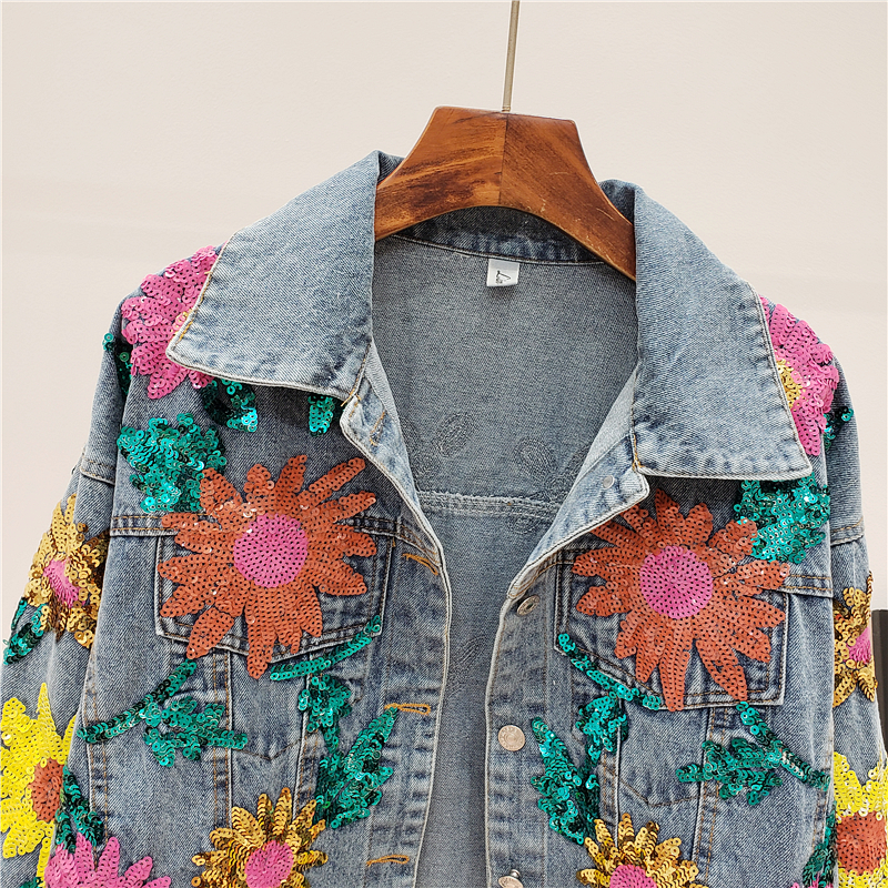 Sequin Flowers Denim Jacket - RippedJeans® Official Site