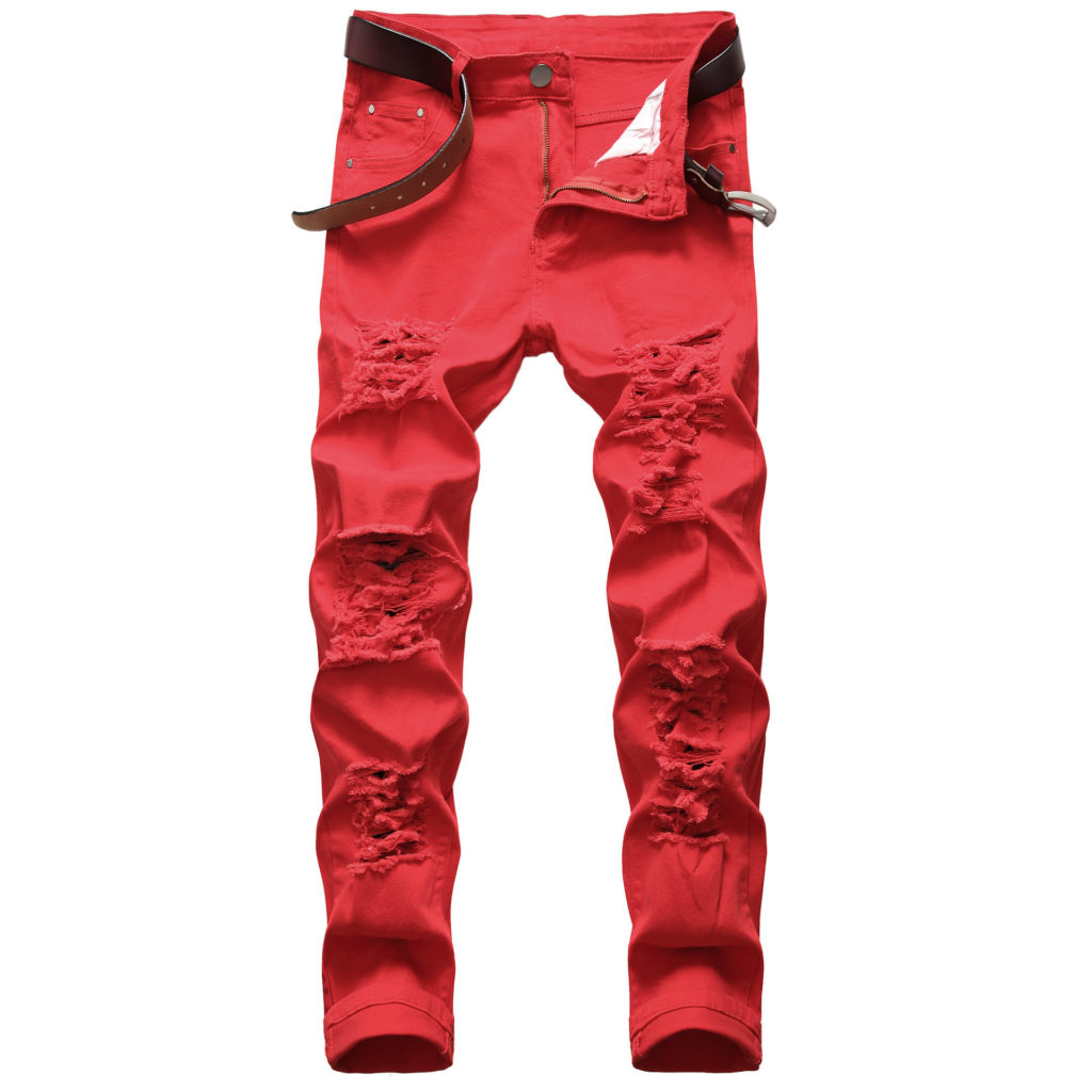 Mens Extremely Distressed Red Jeans - RippedJeans® Official Site