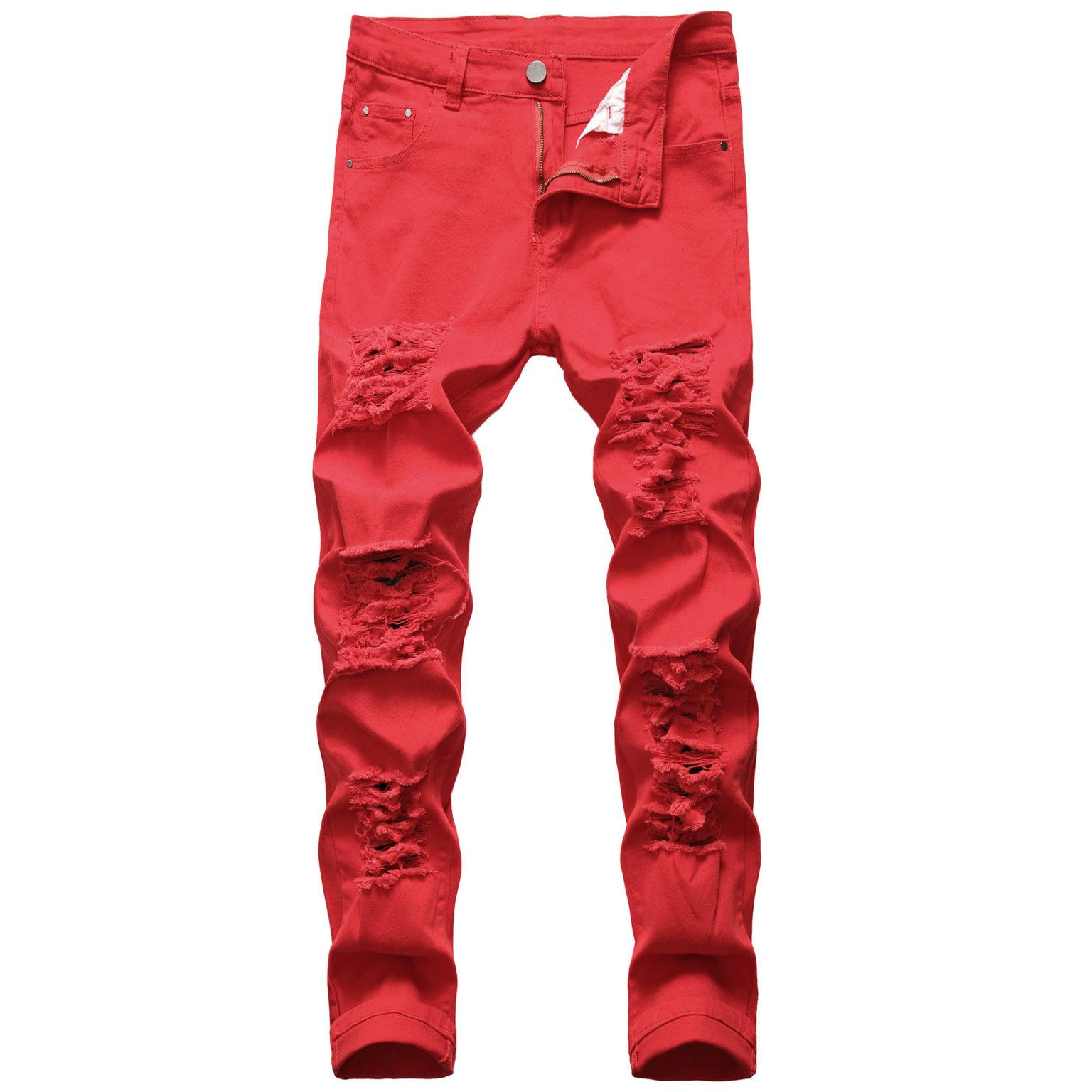 Mens Extremely Distressed Red Jeans - RippedJeans® Official Site