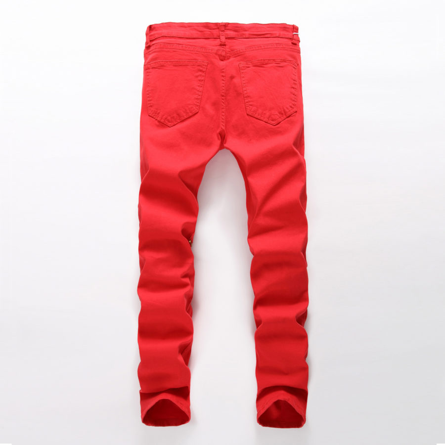 Red Zipped Knee Distressed Jeans - RippedJeans® Official Site