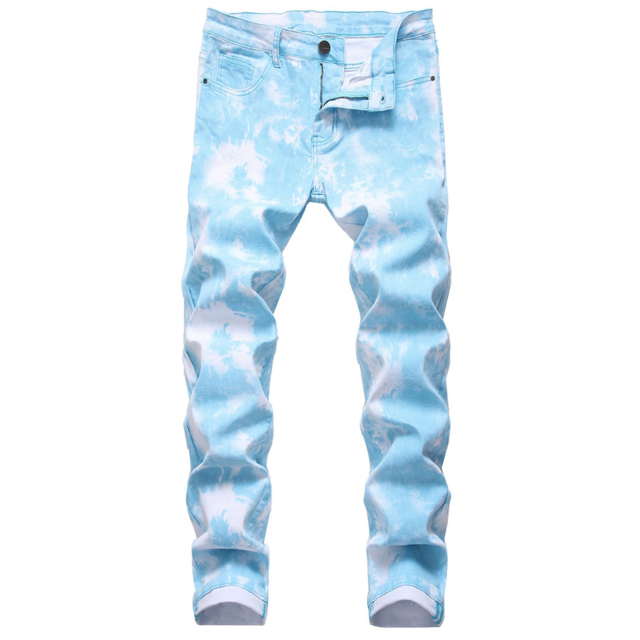 Mens Light Washed Splotch Red Jeans - RippedJeans® Official Site