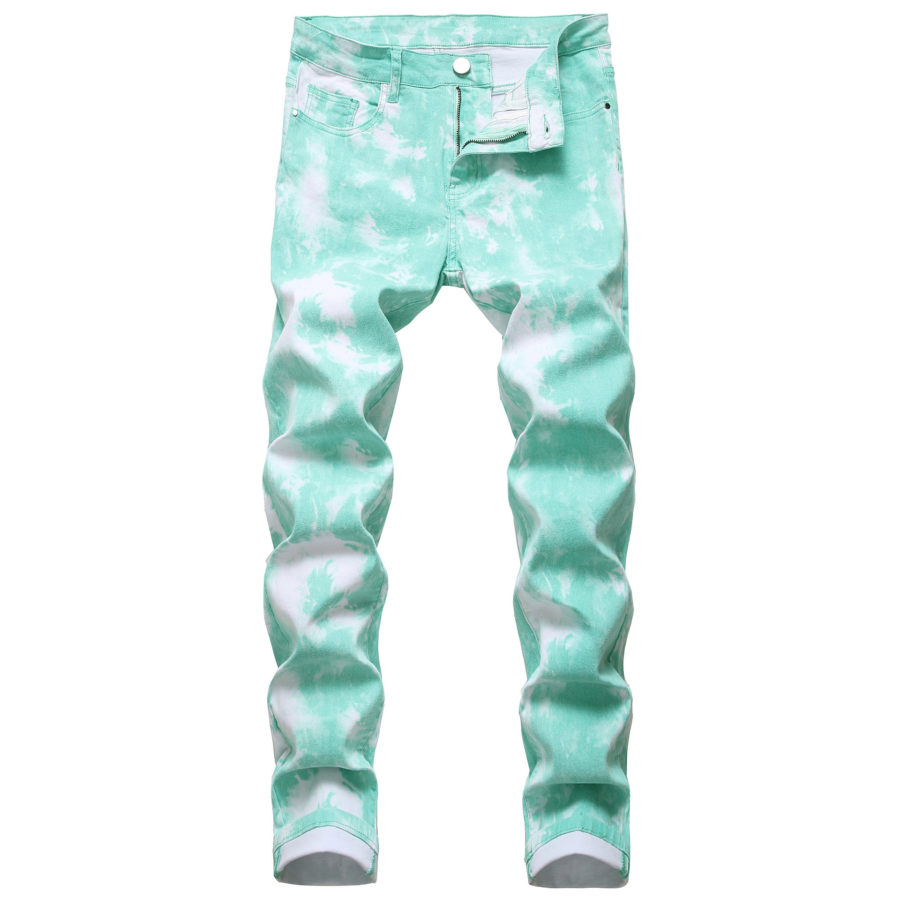 Mens Light Washed Splotch Red Jeans - RippedJeans® Official Site