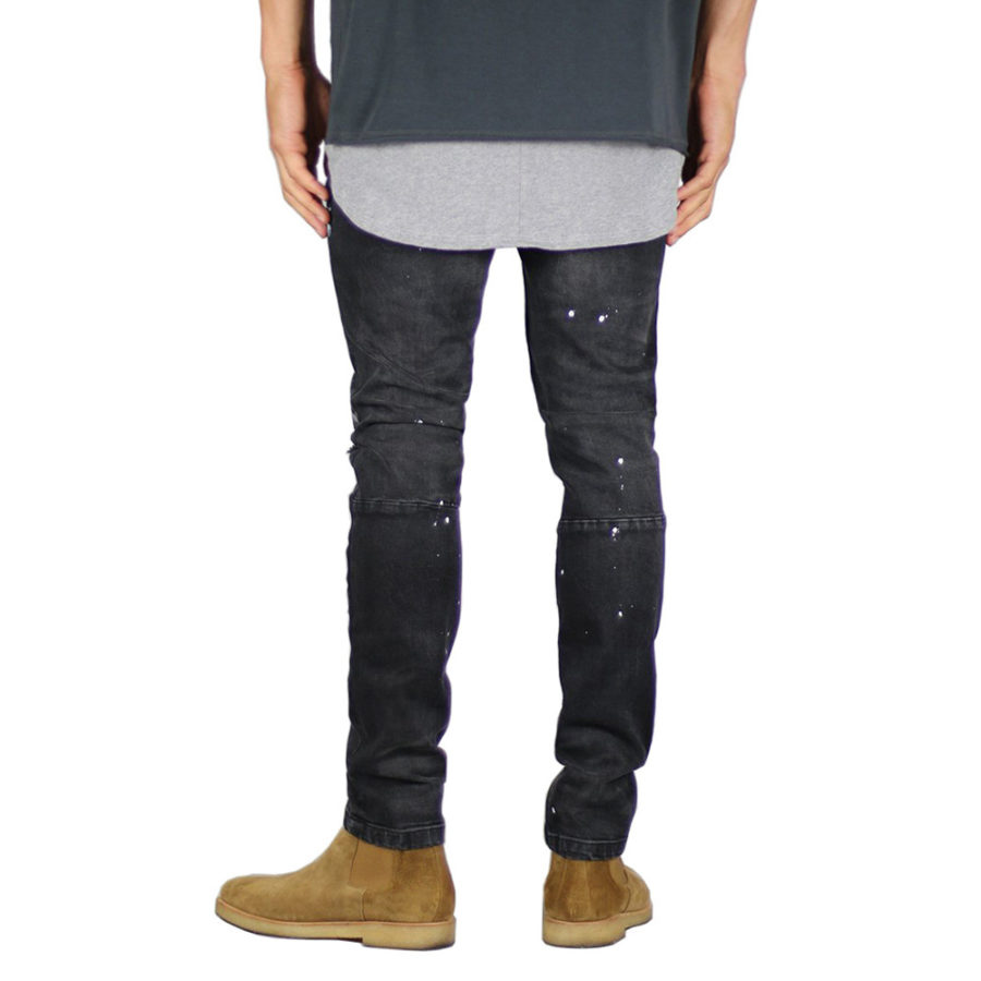 Men's Black Paint Splatter Skinny Jeans Back Side