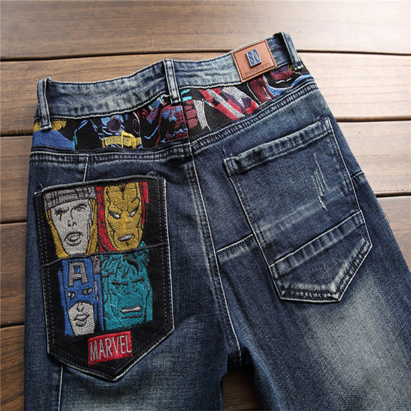 Men's Captain America Badge Embroidered Jeans - Back Detail