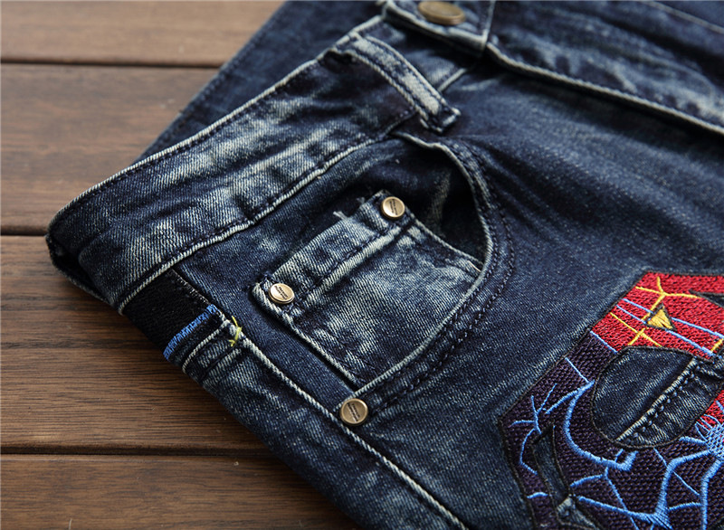 Men's Captain America Badge Embroidered Jeans - Pocket Detail