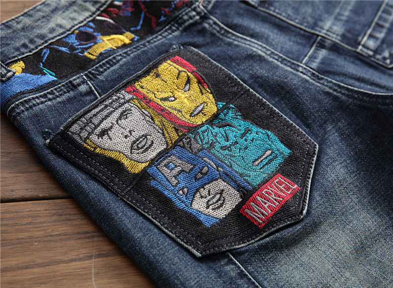Men's Captain America Badge Embroidered Jeans - Back Pocket Detail