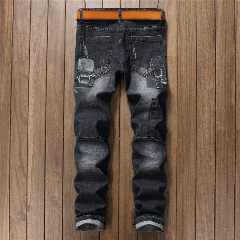 Men's Black Multiple Patchwork Jeans - Back View
