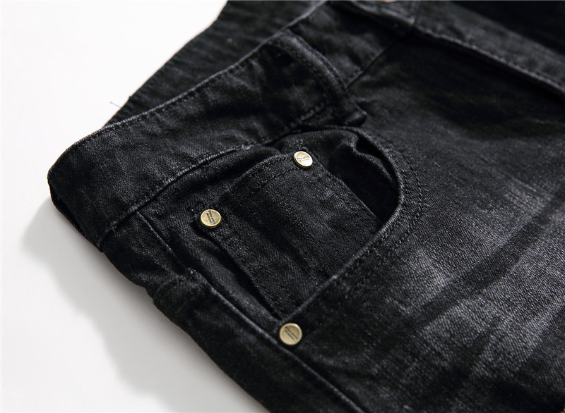 Men's Punk Style Skull Print Patchwork Jeans - Pocket Details