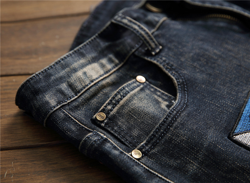 Men's Black Distressed Patchwork Jeans - Pocket