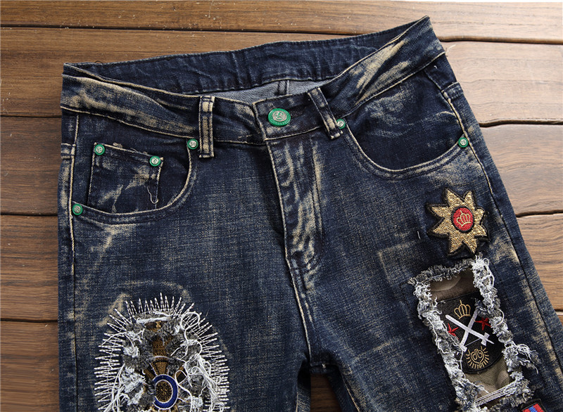 Men's Black Punk Rock Hollow-out Jeans - Front Details