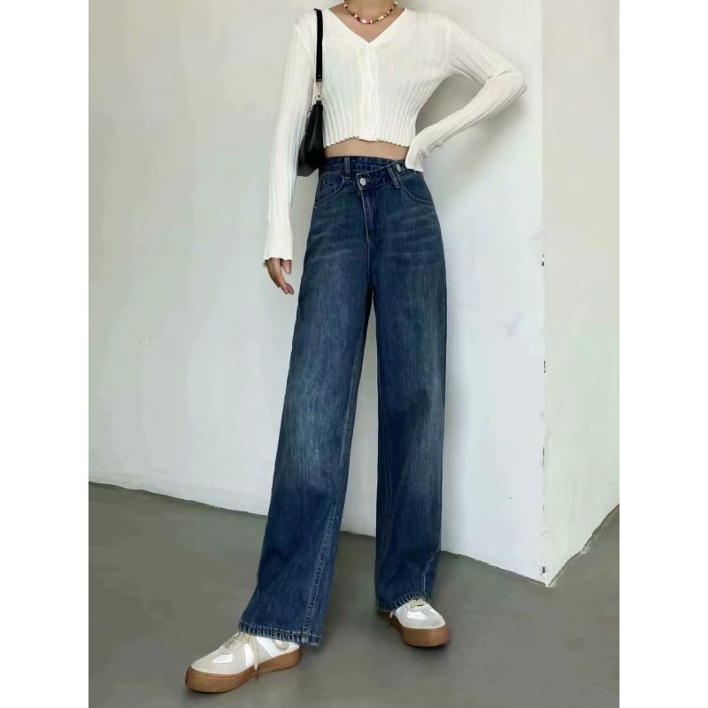 Ultra Long Vintage Blue Baggy Jeans For Women - RippedJeans® Official Site