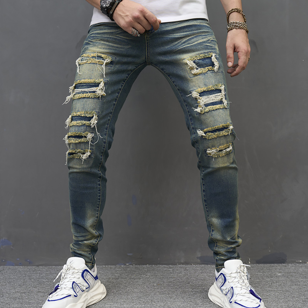 Men's Light Washed Multi-holes Ripped Jeans - RippedJeans® Official Site